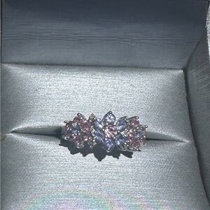 14k White Gold Tanzanite Pink Topaz Cluster Ring 1.70 CT
